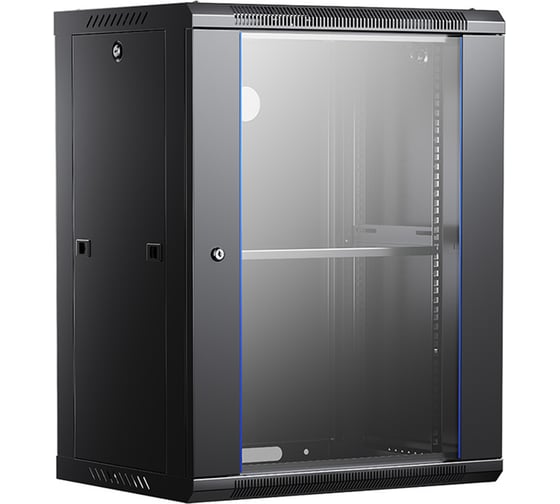 Шкаф навесной настенный ANDELI IT-корпус серверный 15U 600х450х782мм стеклянная дверь с замком чёрный SPL11-05