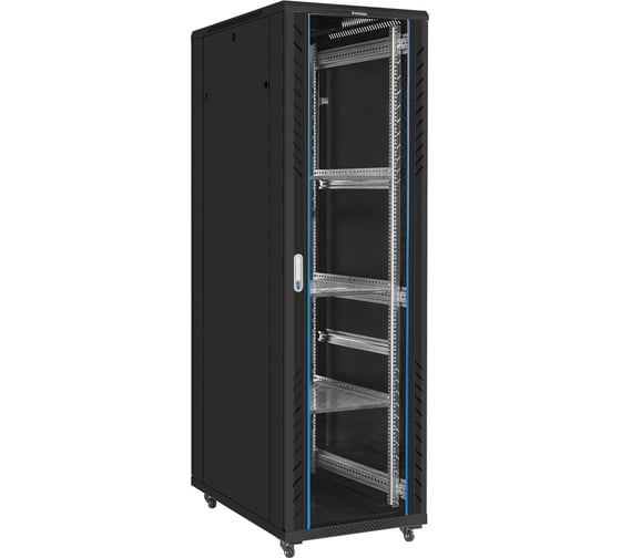 Шкаф телекоммуникационный ExeGate 19 напольный 42U EC-FS-42U.600.1000.G.V.BLACK 19”, 42U, 600x1000x2054мм ШхГхВ, передняя дверь закаленное стекло 300278