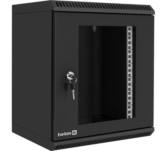 Шкаф телекоммуникационный ExeGate 10 настенный 9U EC-WM-9U.280.G.BLACK 10”, 9U, 350x280x420мм ШхГхВ, передняя дверь закаленное стекло 298626