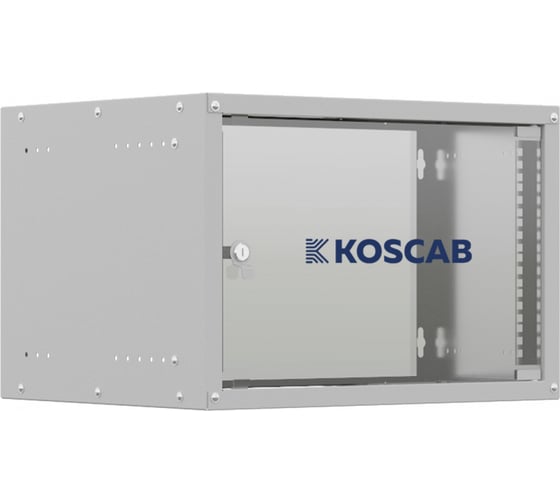 Шкаф телекоммуникационный настенный KOSCAB 6U 550х350х370мм, дверь стекло, разобранный, стенки несъемные, серый RAL 7035 шт КОС- штС-6U55*35*37ДС