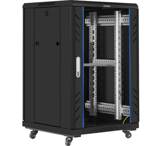 Шкаф телекоммуникационный ExeGate 19 напольный 18U EC-FS-18U.600.600.G.BLACK 19”, 18U, 600x600x987mm ШхГхВ , передняя дверь закаленное стекло 301398