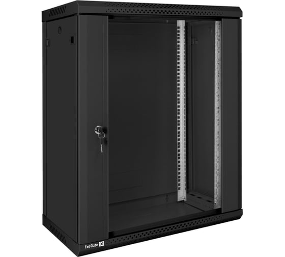 Шкаф телекоммуникационный ExeGate 19 настенный 15U EC-WM-15U.450.G.BLACK 19”, 15U, 600x450x769mm ШхГхВ , передняя дверь закаленное стекло, съемные боковые панели 300254