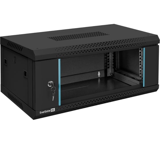 Шкаф телекоммуникационный ExeGate 19 настенный 4U EC-WM-4U.450.G.BLACK 19”, 4U, 600x450x280mm ШхГхВ , передняя дверь закаленное стекло, съемные боковые панели 300250