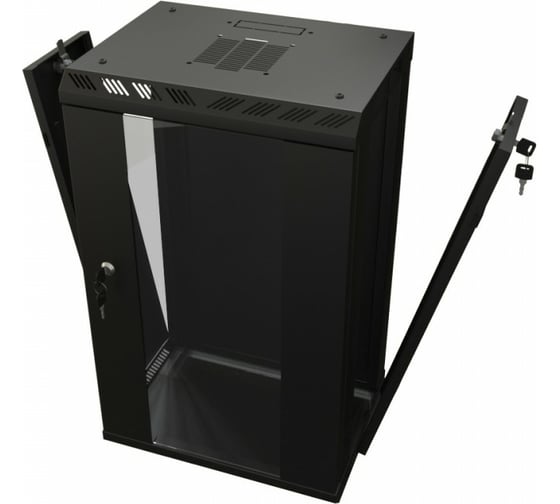 Настенный шкаф Hyperline TDB-15U-GP-RAL9004 10'', 15U, 774,5х390х300, установочный размер 254 мм 445429