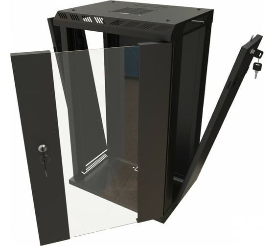 Настенный шкаф Hyperline TDB-15U-GP-RAL9004 10'', 15U, 774,5х390х300, установочный размер 254 мм 445429