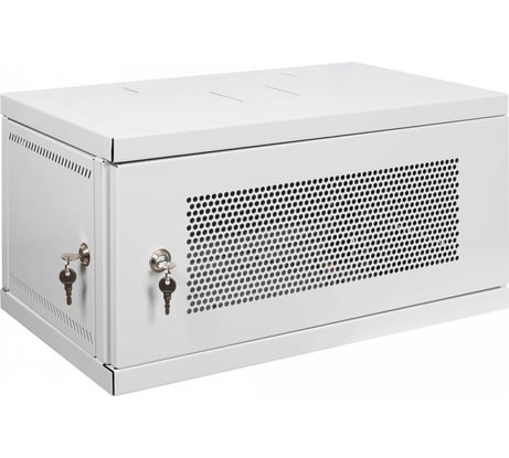 Настенный разборный шкаф КДДС 19", 6U, ПЕРФОРИРОВАННАЯ дверь, 600x350, серый УТ000004356