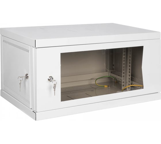 Настенный разборный шкаф КДДС 19", 6U, стеклянная дверь, 600x350, серый УТ000003573 1