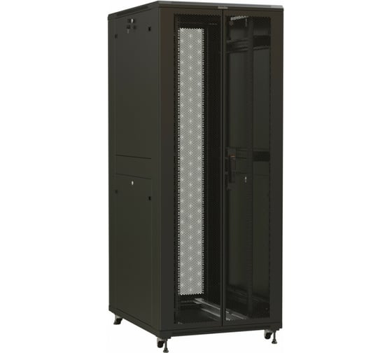 Напольный 19-дюймовый шкаф Hyperline RAL 9005 42U, 2055x600x1200 мм (ВxШxГ), передняя и задняя распашные перфорированные двери, ручка с замком, цвет черный, разобранный 425248 1