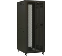 Напольный 19-дюймовый шкаф Hyperline RAL 9005 42U, 2055x600x800 мм (ВxШxГ), передняя и задняя распашные перфорированные двери, ручка с замком, цвет черный, разобранный 425250