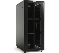 Напольный 19-дюймовый шкаф Hyperline RAL 9004 18U, 988x600x800 мм (ВxШxГ), передняя и задняя распашные перфорированные двери, ручка с замком, крыша нового типа, цвет черный, разобранный 395973