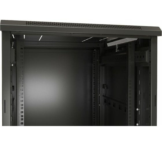 Напольный 19-дюймовый шкаф Hyperline 47U, передняя стеклянная дверь со стальными перфорированными боковинами, задняя дверь сплошная, ручка с замком, черный, разобранный 396020