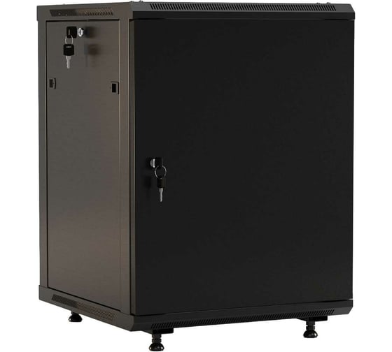 Настенный 19-дюймовый шкаф Hyperline 22U, 1098x600x600мм, металлическая передняя дверь с замком, две боковые панели, с возможностью установки на ножки (в комплекте), цвет черный, разобранный 395584