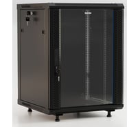 Настенный 19-дюймовый шкаф Hyperline 22U, 1098x600x450мм, стеклянная дверь с перфорацией по бокам, ручка с замком, с возможностью установки на ножки (в комплекте), цвет черный, разобранный 395578