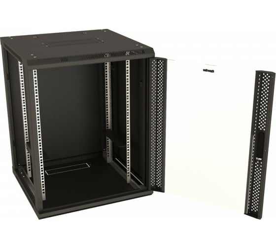 Настенный 19-дюймовый шкаф Hyperline 22U, 1098x600x450мм, стеклянная дверь с перфорацией по бокам, ручка с замком, с возможностью установки на ножки (в комплекте), цвет черный, разобранный 395578