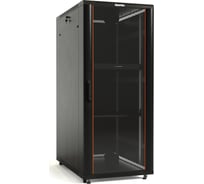 Напольный 19-дюймовый шкаф Hyperline 37U, 1833x600x800мм (ВxШxГ), передняя стеклянная дверь со стальными перфорированными боковинами, задняя дверь сплошная, ручка с замком, черный, разобранный 395996