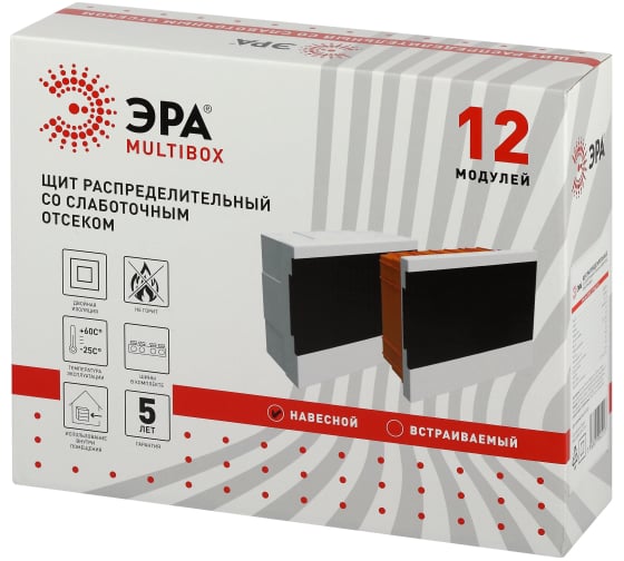 Распределительный щит со слаботочным отсеком ЭРА MultiBox bs12f встраиваемый, пластиковый, 12 модулей Б0059316