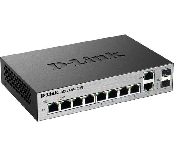 Управляемый l2 коммутатор d-link с 8 портами 10/100/1000base-t и 2 комбо-портами 100/1000base-t/sfp DGS-1100-10/ME/A2A 1