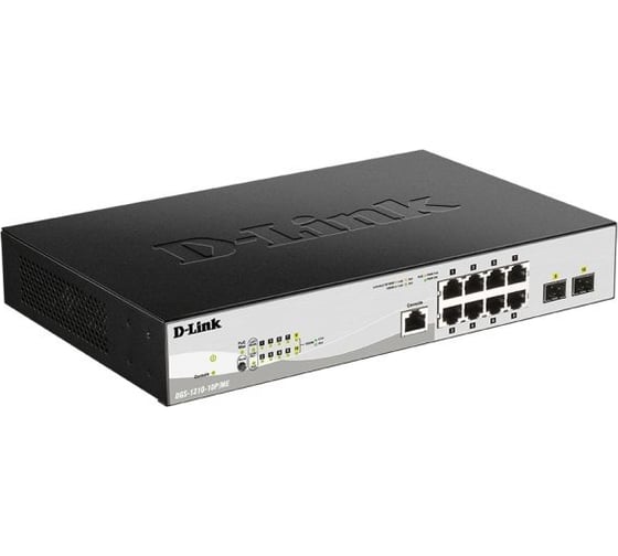 Управляемый l2 коммутатор d-link с 8 портами 10/100/1000base-t и 2 портами 1000base-x sfp DGS-1210-10P/ME/A1A 1