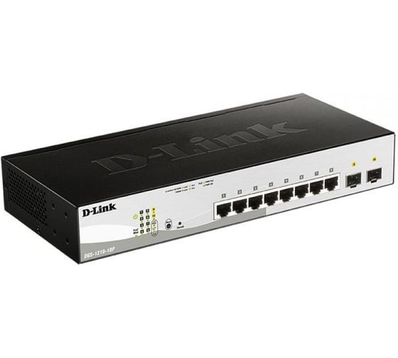 Управляемый l2 коммутатор d-link с 8 портами 10/100/1000base-t и 2 портами 1000base-x sfp 8 портов poe 802.3af/at, poe бюджет 65 вт DGS-1210-10P/FL1A