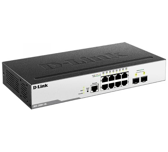 Управляемый l2 коммутатор d-link с 8 портами 10/100/1000base-t и 2 портами 1000base-x sfp DGS-3000-10L/B1A