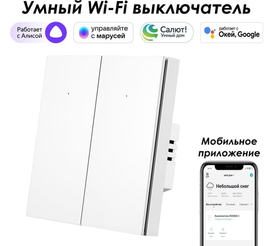 Умный двухкнопочный выключатель Roximo белый, SWBTN01-2W