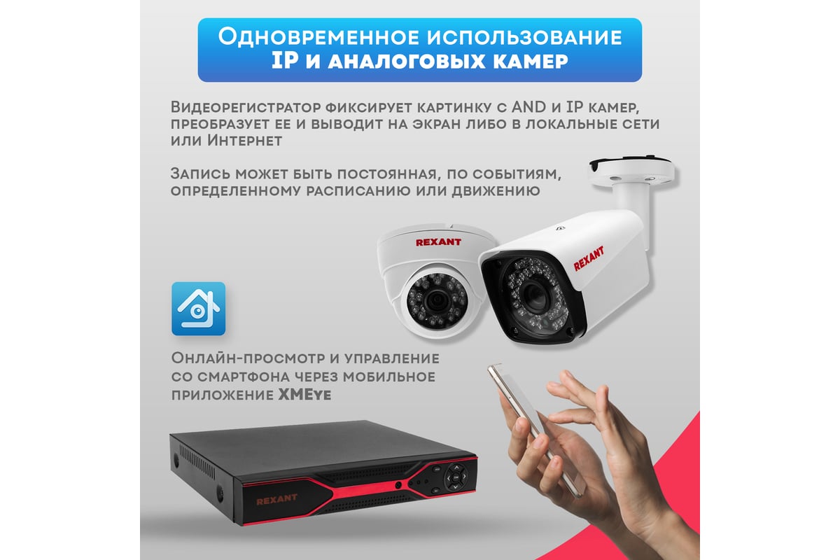 4-канальный гибридный видеорегистратор REXANT ahd-hdvr/2.0 (без hdd) 45-0177