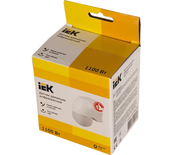 Детектор движения IEK ДД 010 1100Вт, угол. обз. 180град., IP44, бел. LDD10-010-1100-001