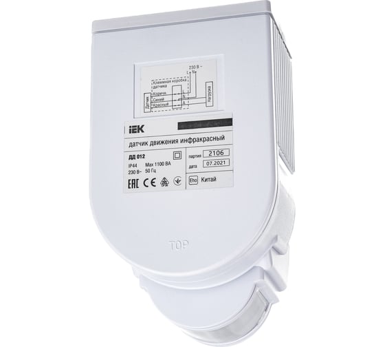 Детектор движения IEK ДД 012 1100Вт, угол обз. 180град., дальн. 12м, IP44, бел. ИЭК LDD10-012-1100-001