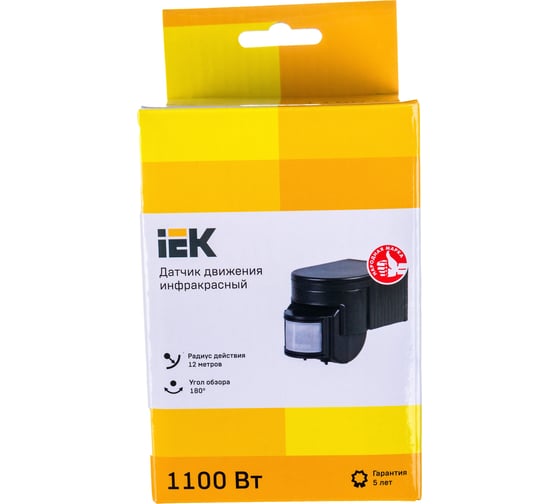 Детектор движения IEK ДД 012 1100Вт угол обз. 180град., дальн. 12м, IP44, черн. LDD10-012-1100-002