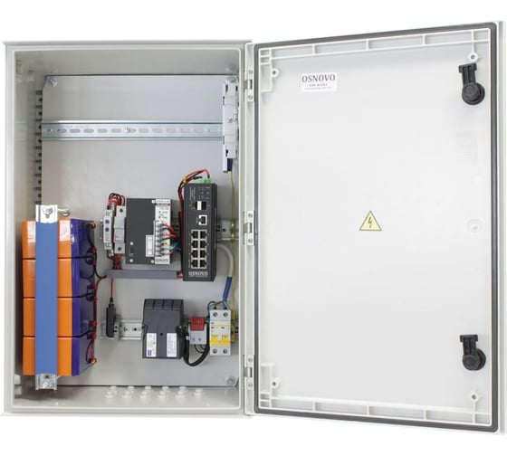 Уличный управляемый (L2+) коммутатор OSNOVO OSP-46TB1(SW-80802/ILS(port 90W)) на 10 портов с термостабилизацией, резервным питанием и функцией мониторинга температуры/влажности/напряжения на базе уличной станции OSP-46TB1 sct1379 1