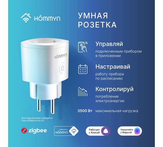 Умная розетка HOMMYN Smart Plug RKNZ01 НС-1505499