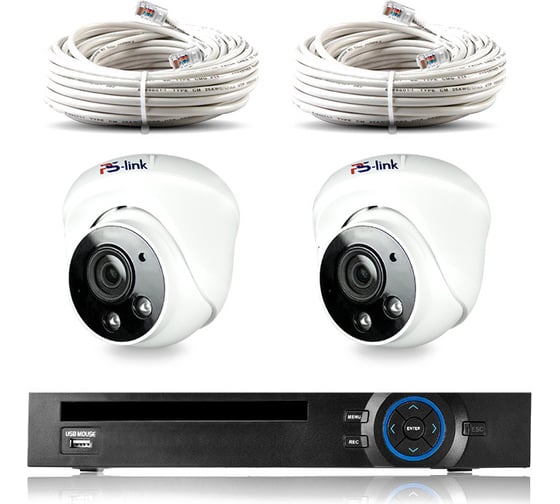 Комплект видеонаблюдения PS-link ip 2мп kit-a202ipv-poe 2 камеры для помещения со встроенным микрофоном и poe питанием 4411 1