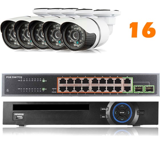 Комплект видеонаблюдения PS-link ip 2мп kit-c216ip-poe 16 уличных камер с poe питанием 2624