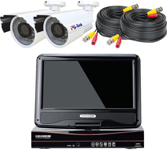 Комплект видеонаблюдения PS-link ahd 2мп kit-c9202hd 2 уличных камеры с монитором 4393 1