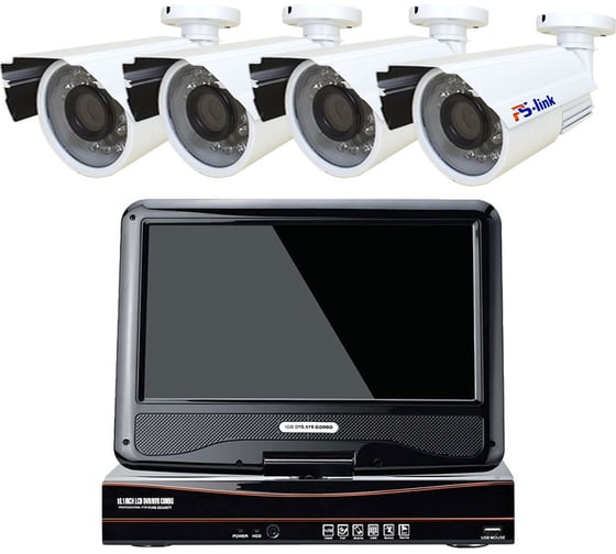 Комплект видеонаблюдения PS-link ahd 2мп kit-c9204hd 4 уличных камеры с монитором 4396