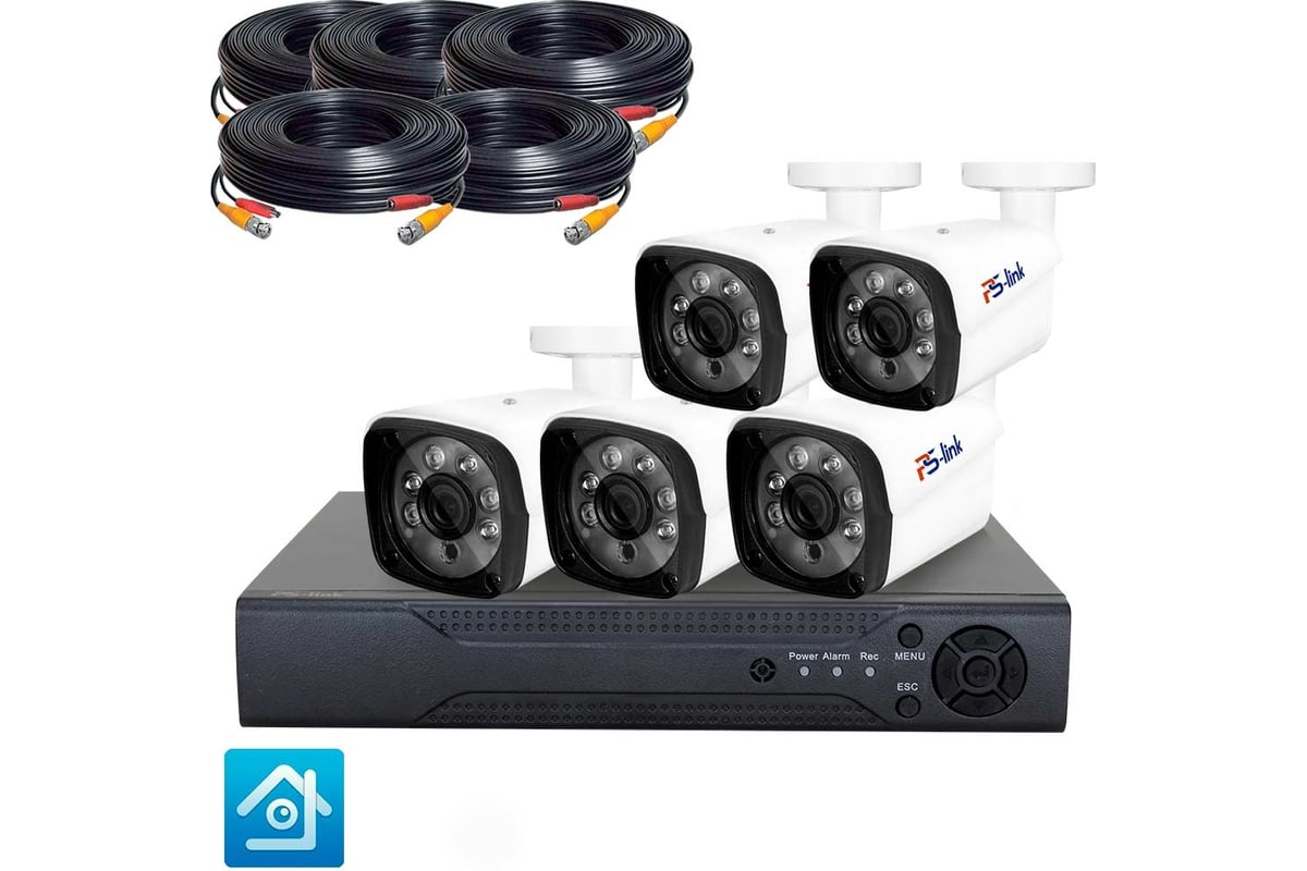 Комплект видеонаблюдения PS-link ahd 2мп kit-c205hd 5 уличных камер 3941 -  выгодная цена, отзывы, характеристики, фото - купить в Москве и РФ