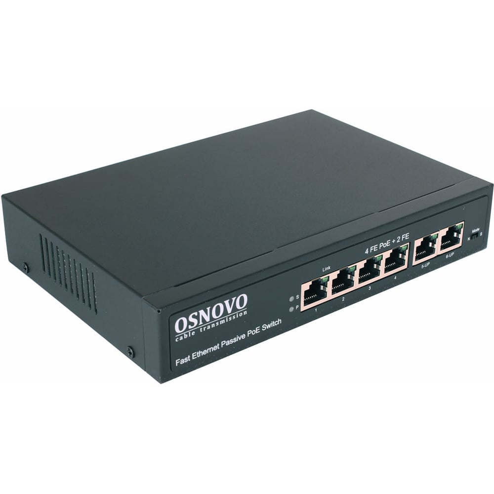 Passive PoE коммутатор OSNOVO SW-20600/A(80W) Fast Ethernet на 6 портов ...