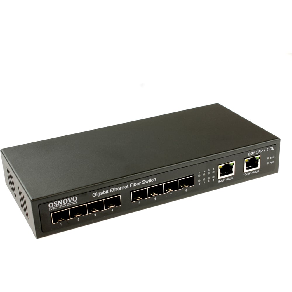Коммутатор OSNOVO SW-7028 Gigabit Ethernet на 8 SFP + 2 RJ45 портов ...