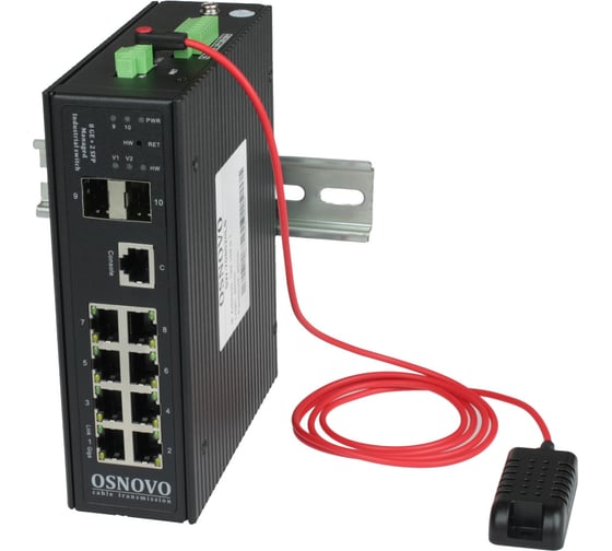 Управляемый (L2+) коммутатор OSNOVO SW-70802/ILS Gigabit Ethernet на 8xRJ45 PoE + 2 SFP порта c датчиком температуры и влажности sct1351 1