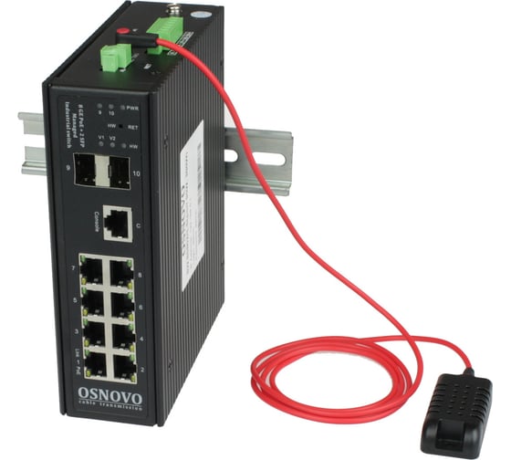 Управляемый (L2+) Bt PoE Коммутатор  OSNOVO SW-80802/ILS(port 90W, 300W) Gigabit Ethernet на 8xRJ45 PoE + 2 SFP порта c датчиком температуры и влажности sct1357 1