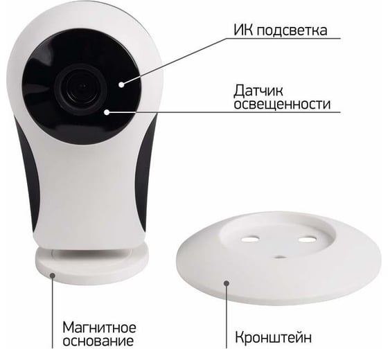 Беспроводная камера REXANT WiFi Smart 1.0Мп, 1280x720, 720P, объектив 3.6 мм, ИК до 10 м 45-0149