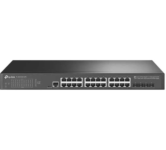 24 портовый гигабитный управляемый коммутатор TP-Link JetStream уровня 2+ с 4 слотами SFP+ 10GE и источником бесперебойного питания TL-SG3428X-UPS