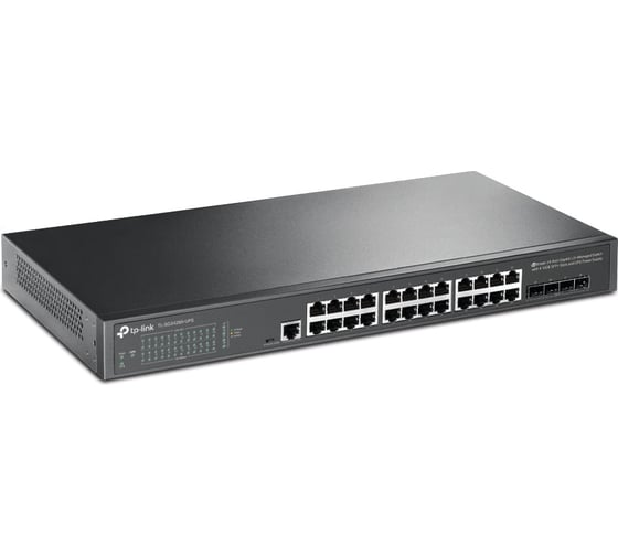 24 портовый гигабитный управляемый коммутатор TP-Link JetStream уровня 2+ с 4 слотами SFP+ 10GE и источником бесперебойного питания TL-SG3428X-UPS