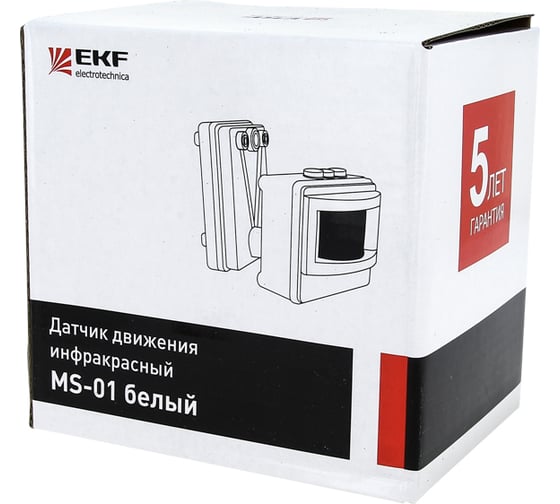 ИК датчик движения EKF MS-01 белый, на прожектор 1200Вт 120гр. до 12м IP44 PROxima SQdd-ms-01-w