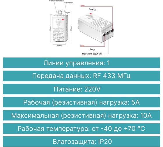 Радиореле GRITT Practic 1 линия с таймером 220В/1000Вт 31004