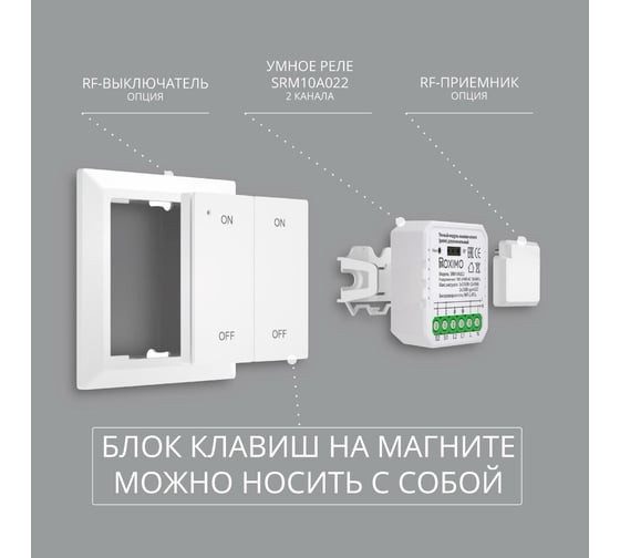 Беспроводной дублирующий выключатель Roximo 2кнопочный для Wi-Fi модуля SRM10A022 SRFCK02