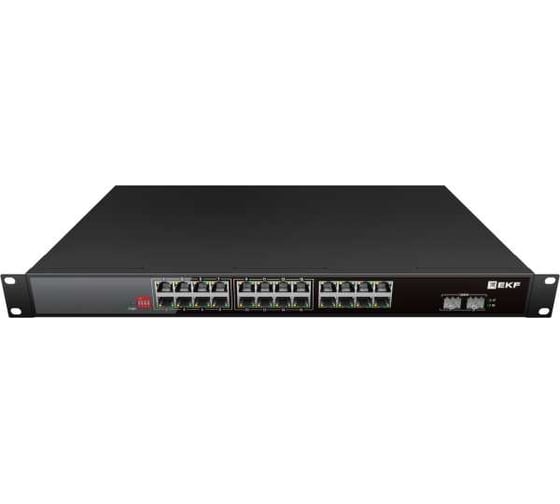 Промышленный неуправляемый коммутатор EKF U-2GX/SFP-24GTP-R, 2 порта 1000Base-X SFP, 24 порта 10/100/1000Base-T(X) RJ45 c PoE, монтаж в 19" стойку TSX TSX-U-2GX/SFP-24GTP-R