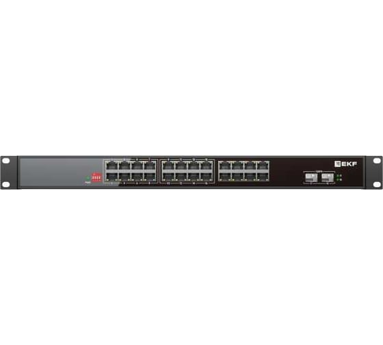 Промышленный неуправляемый коммутатор EKF U-2GX/SFP-24GTP-R, 2 порта 1000Base-X SFP, 24 порта 10/100/1000Base-T(X) RJ45 c PoE, монтаж в 19" стойку TSX TSX-U-2GX/SFP-24GTP-R
