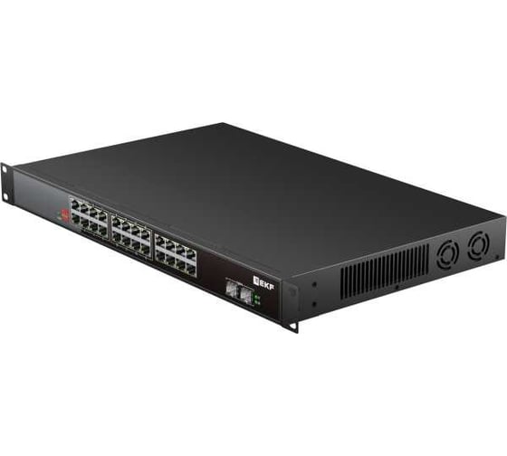 Промышленный неуправляемый коммутатор EKF U-2GX/SFP-24GTP-R, 2 порта 1000Base-X SFP, 24 порта 10/100/1000Base-T(X) RJ45 c PoE, монтаж в 19" стойку TSX TSX-U-2GX/SFP-24GTP-R
