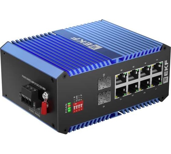 Промышленный неуправляемый коммутатор EKF U-2GX/SFP-8GTP, 2 порта 1000Base-X SFP, 8 портов 10/100/1000Base-T(X) RJ45 c PoE, монтаж на динрейку TSX TSX-U-2GX/SFP-8GTP